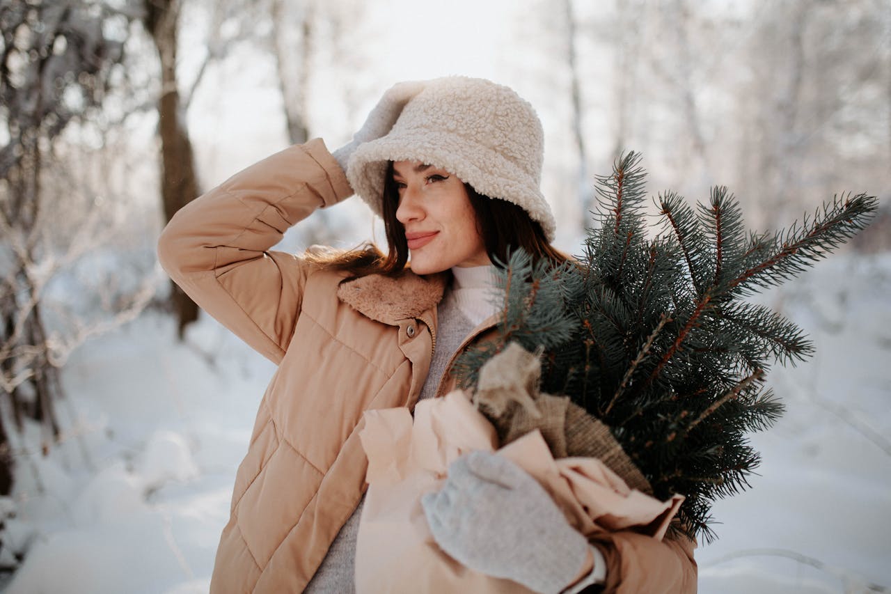Femme sous la neige cadeau Noël box