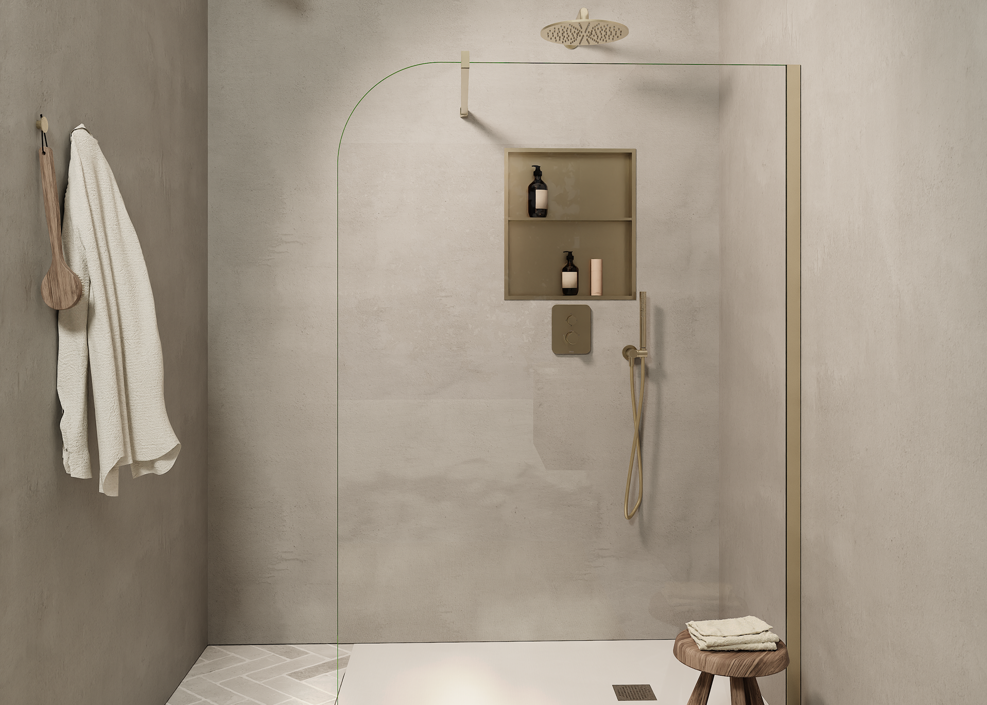 mitigeurs design salle de bain espace douche beige
