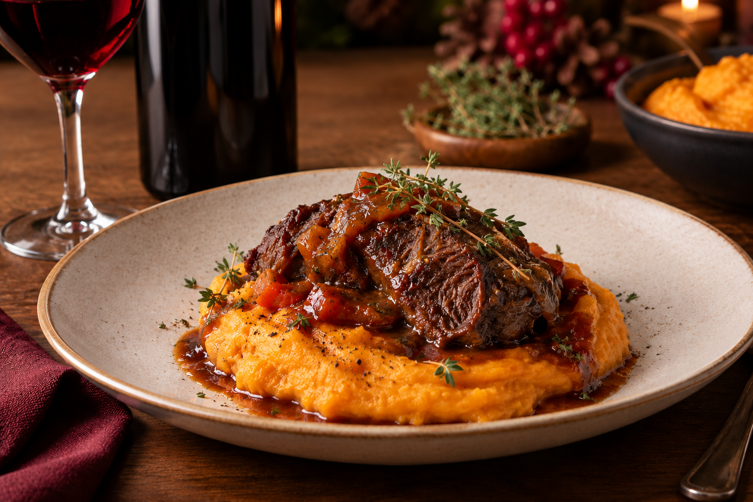 Joue de bœuf braisée recette fin d'année fêtes purée patate douce