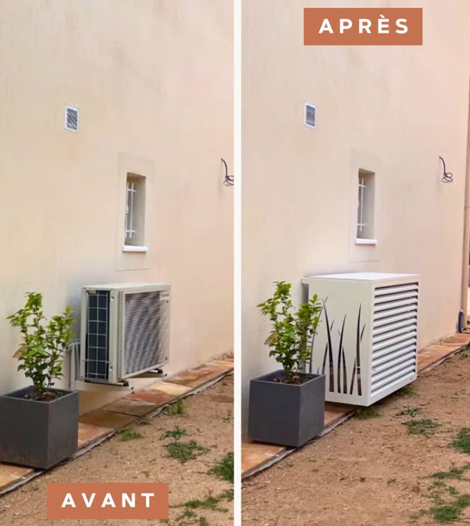 Pompe à chaleur cache clim durable avant après